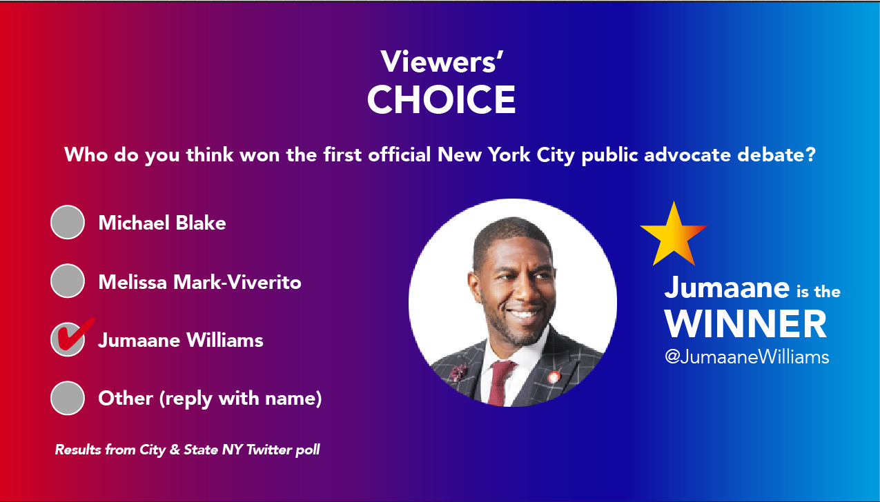 Results of a twitter poll on the second new york city public advocate debate