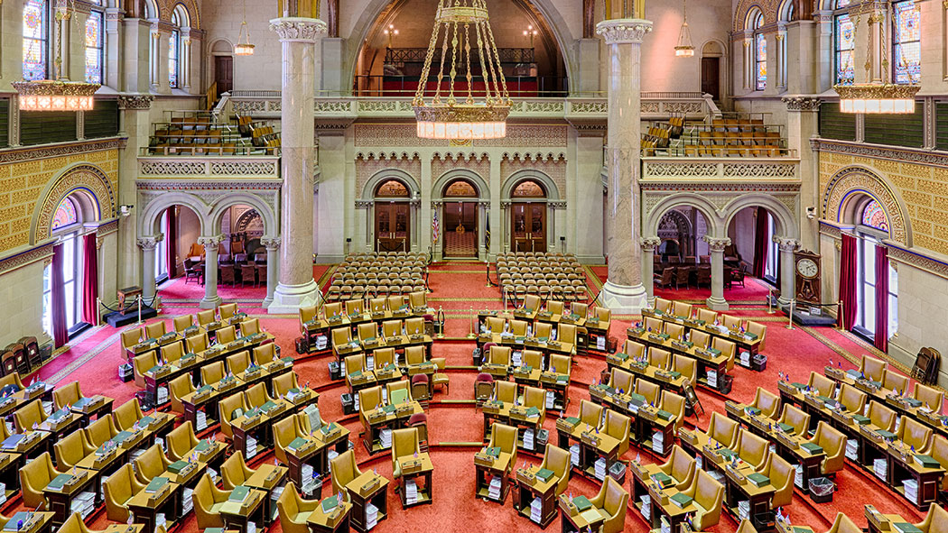 Assembly chamber in the New York State Capitol building in Albany, New York.