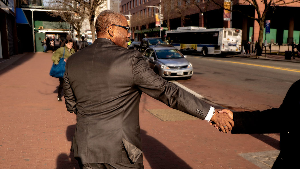 Rep. Gregory Meeks makes his way down a New York City street.