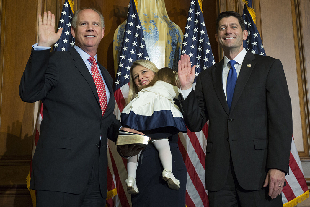 Rep. Dan Donovan with House Speaker Paul Ryan during a mock swearing in ceremony on Capitol Hill in January of 2017.