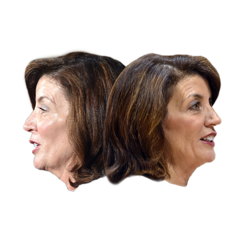Kathy Hochul facing in opposite directions