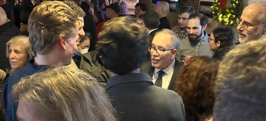 Democratic Mayoral Candidate Scott Stringer mixes in the crowd at the launch of his 2025 campaign Thursday.